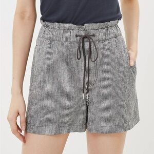 LOFT NEW S M Linen Cotton Railroad Stripe Pull-On Shorts • Pinstripe Paper Bag